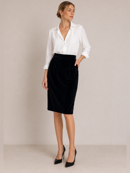 CHANEL Dresses & Skirts - Chanel Skirt Velvet Pencil Cotton Vintage 42 Black